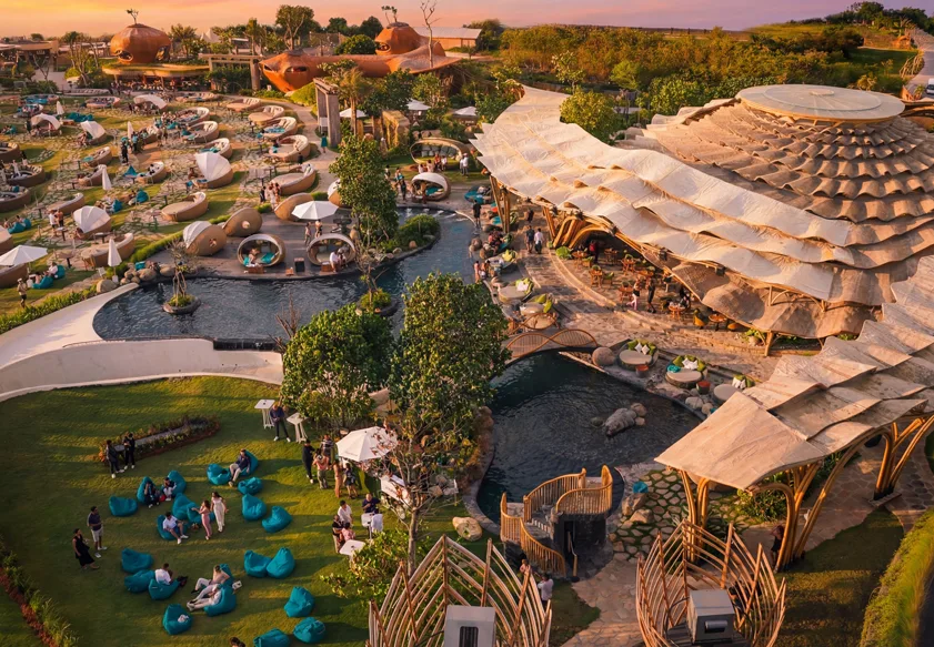 A Canggu beach club at golden hour
