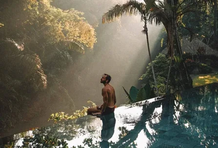 Jungle infinity pool at sunrise