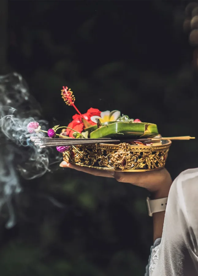 A Balinese offering with incense