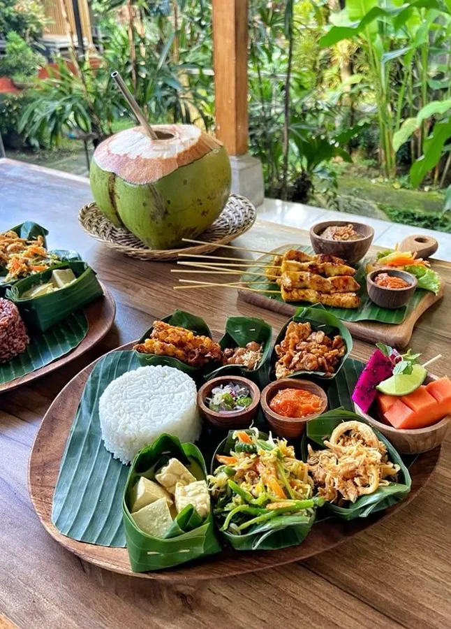 A Balinese feast on banana leaves